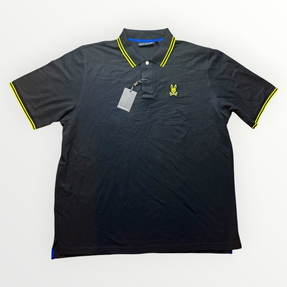 Psycho Bunny Posen Matte Pique Polo Navy Yellow B6K327Z1PC Mens 9 XXXL NWT